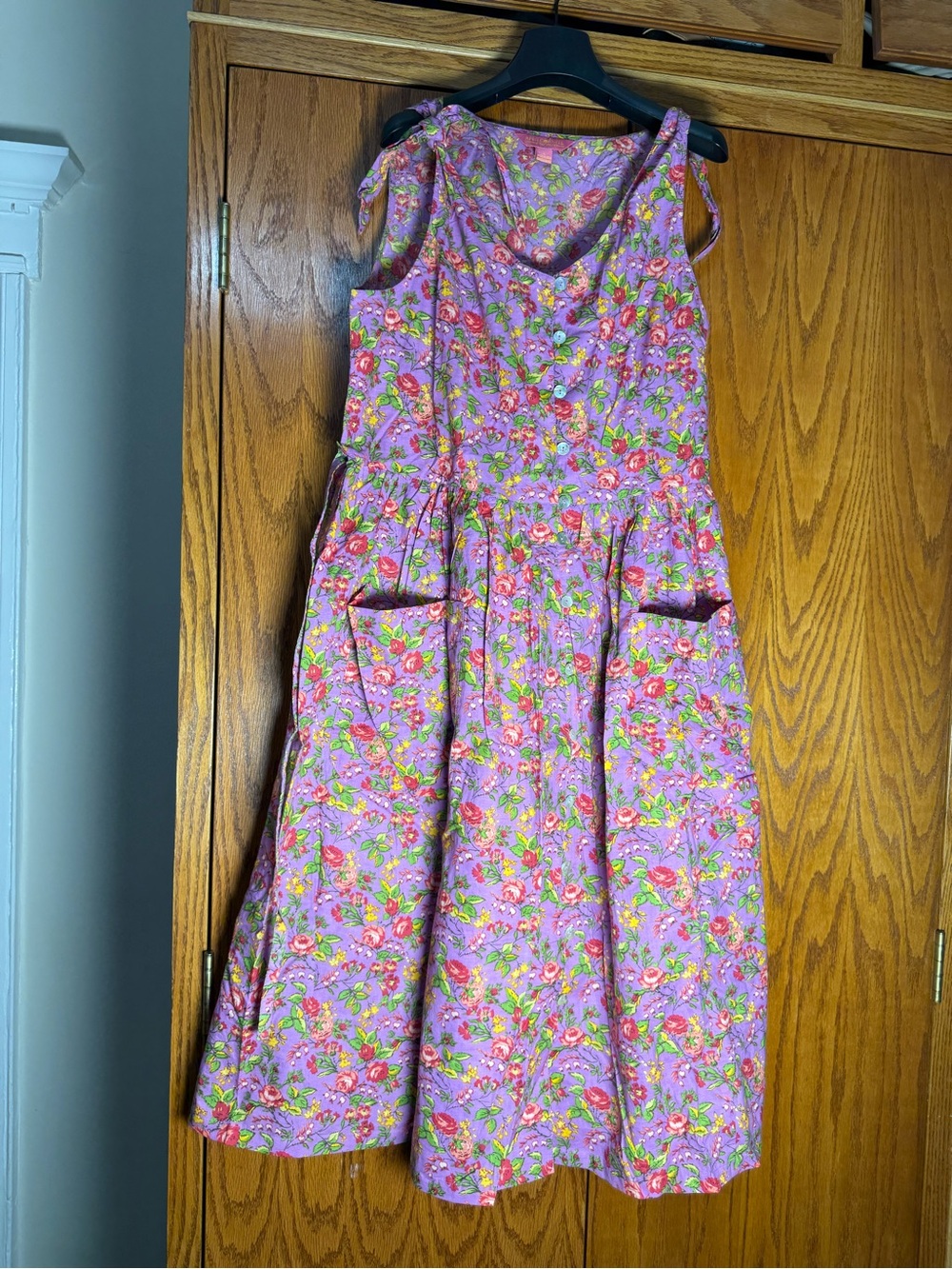 April Cornell Lavender Floral Tie-Shoulder Midi Dress